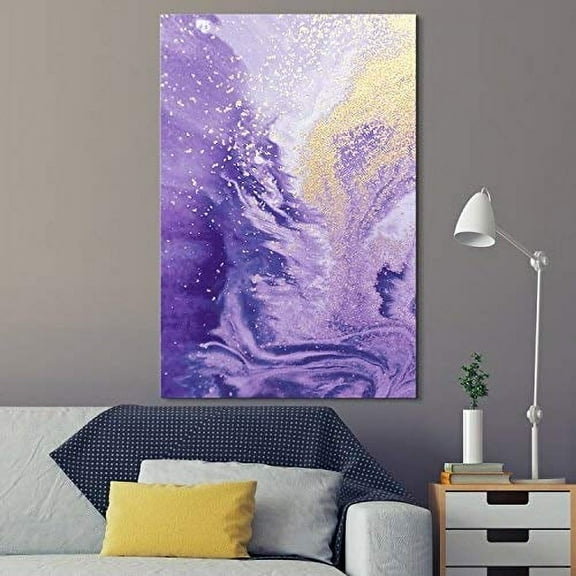 wall26 - Canvas Wall Art - Purple and Gold Waves v2 - Giclee Print Gallery Wrap Modern Home Art Ready to Hang - 24x36 inches