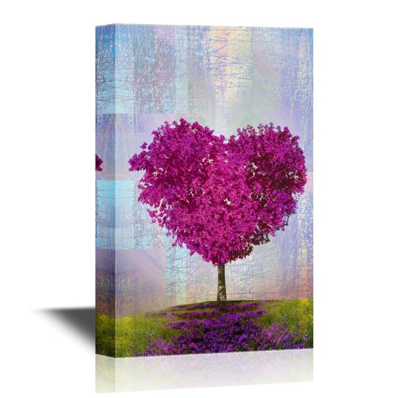 wall26 - Canvas Wall Art - Red Heart Shaped Tree on Vintage Abstract Background - Gallery Wrap Modern Home Art | Ready to Hang - 24x36 inches
