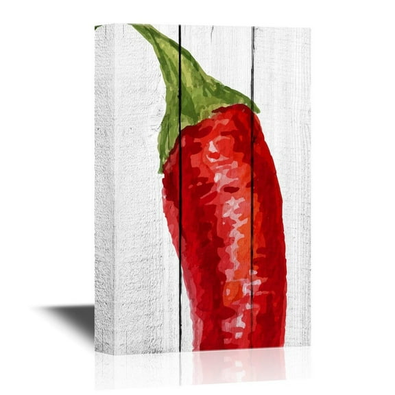 wall26 - Canvas Wall Art - Red Pepper on Wood Style Background - Gallery Wrap Modern Home Art | Ready to Hang - 24x36 inches