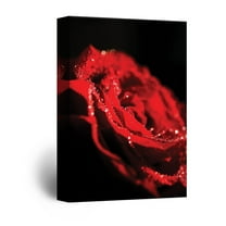 wall26 Canvas Wall Art - Red Rose Petal with Dewdrops - Giclee Print Gallery Wrap Modern Home Art Ready to Hang - 12x18 inches