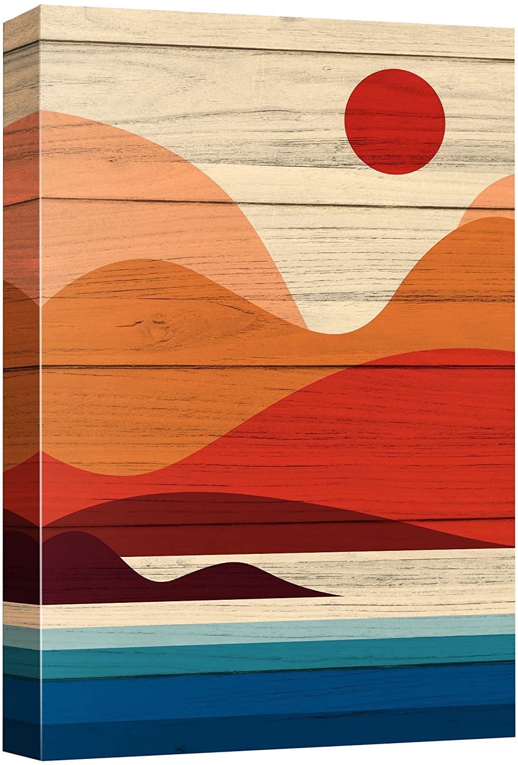 wall26 Canvas Wall Art Red Sun, Black and Pink Mountains and Orange