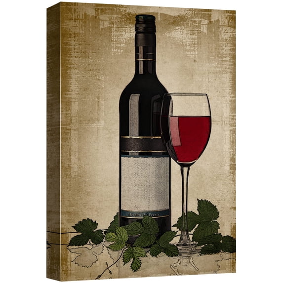 wall26 - Canvas Wall Art - Red Wine Bottle and Glass on Vintage Background - Gallery Wrap Modern Home Decor | Ready to Hang - 24x36 inches