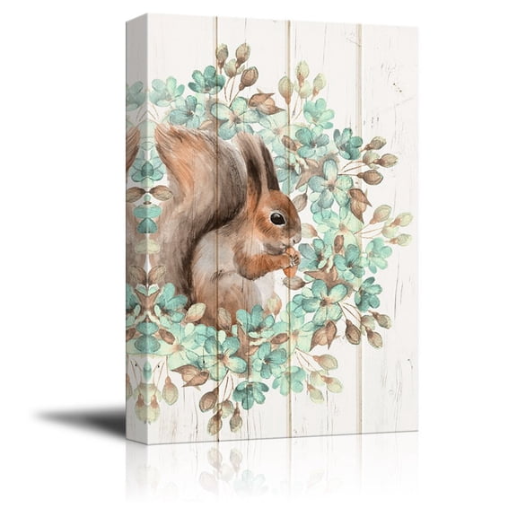 wall26 Canvas Wall Art - Retro Style Squirrel and Plant - Giclee Print Gallery Wrap Modern Home Art Ready to Hang - 16x24 inches