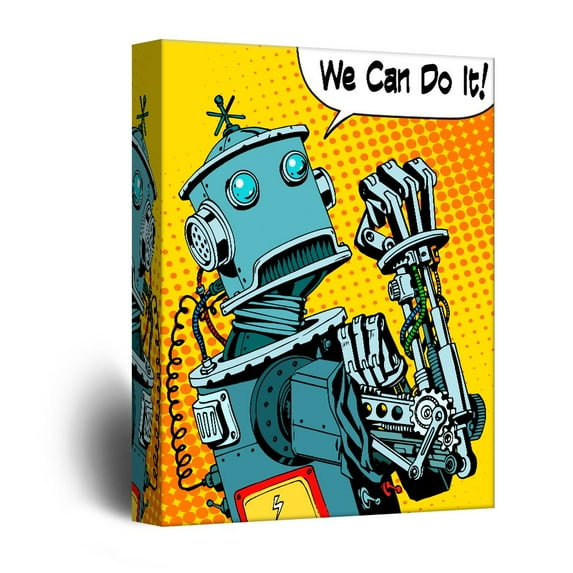 wall26 - Canvas Wall Art - Robot Propaganda Wall Art Comic Book Illustration Pop Art - Giclee Print Gallery Wrap Modern Home Art Ready to Hang - 12x18 inches