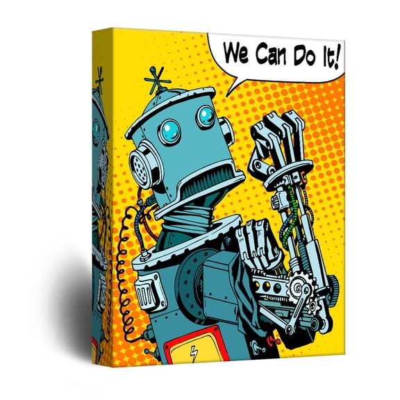 wall26 - Canvas Wall Art - Robot Propaganda Wall Art Comic Book Illustration Pop Art - Giclee Print Gallery Wrap Modern Home Art Ready to Hang - 12x18 inches