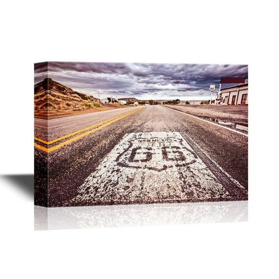 wall26 - Canvas Wall Art - Route 66 with House Behind - Gallery Wrap Modern Home Art | Ready to Hang - 24x36 inches