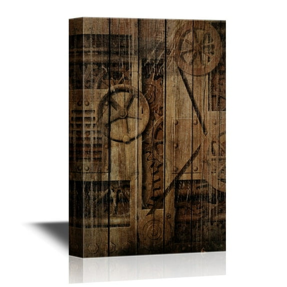 wall26 - Canvas Wall Art - Rustic Vintage Gears - Gallery Wrap Modern Home Art | Ready to Hang - 12x18 inches