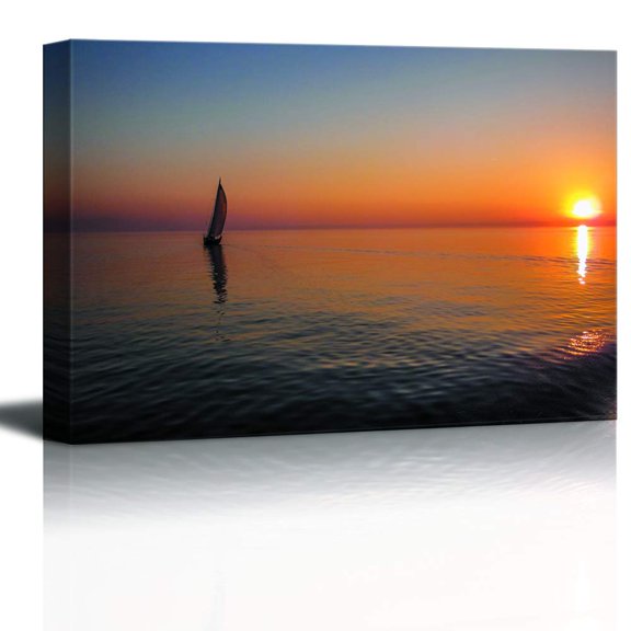 wall26 - Canvas Wall Art - Sailboat Sailing onThe Sea at Sunset - Giclee Print Gallery Wrap Modern Home Art Ready to Hang - 12x18 inches