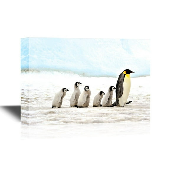 wall26 - Canvas Wall Art - Six Penguins - Gallery Wrap Modern Home Art | Ready to Hang - 16x24 inches