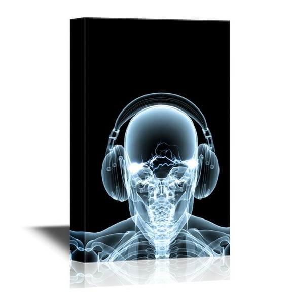 wall26 - Canvas Wall Art - Skeleton X-Ray Music Dj - Gallery Wrap Modern Home Art | Ready to Hang - 16x24 inches