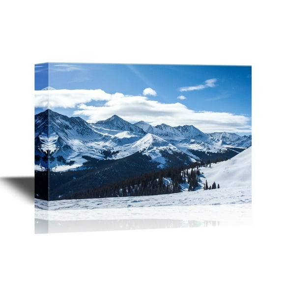 wall26 - Canvas Wall Art - Snow Covered Mountains Under Sunny Sky - Gallery Wrap Modern Home Art | Ready to Hang - 12x18 inches