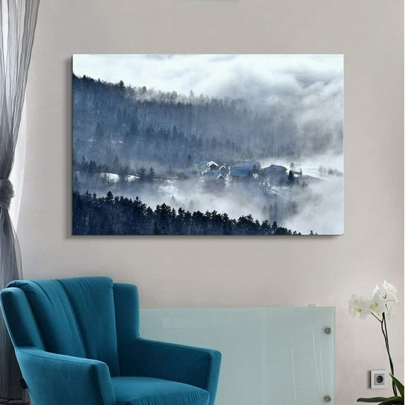 wall26 Canvas Wall Art - Snow Covered Quiet Village in The Forest - Giclee Print Gallery Wrap Modern Home Art Ready to Hang - 16x24 inches