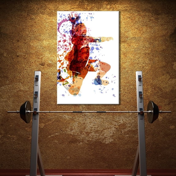 wall26 - Canvas Wall Art Sports Theme - Watercolor Style Man Jumping up in The Air a Ball - Giclee Print Gallery Wrap Modern Home Art Ready to Hang - 12x18 inches