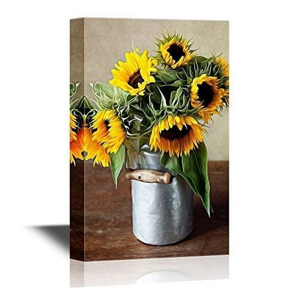 wall26 - Canvas Wall Art - Still Life Illustration with Sunflowers in Oil Painting Style - Gallery Wrap Modern Home Art | Ready to Hang - 12x18 inches