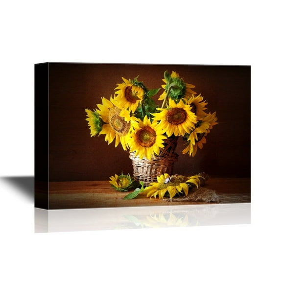wall26 - Canvas Wall Art - Still Life with Sunflower and Butterfly - Gallery Wrap Modern Home Art | Ready to Hang - 12x18 inches