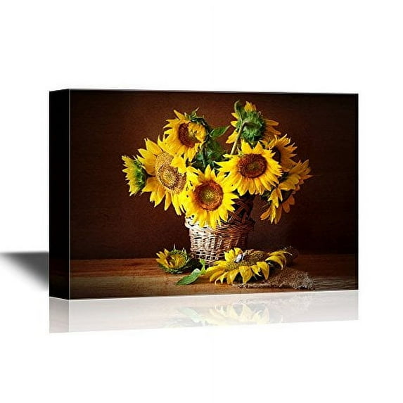 wall26 - Canvas Wall Art - Still Life with Sunflower and Butterfly - Gallery Wrap Modern Home Art | Ready to Hang - 24x36 inches