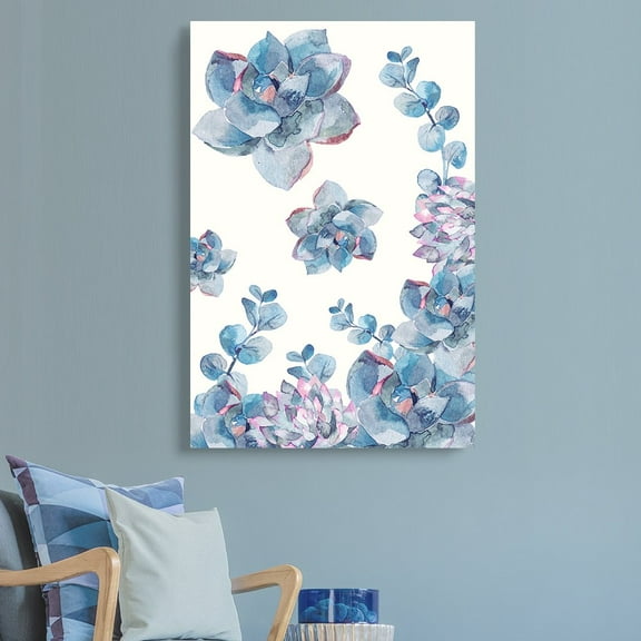 wall26 Canvas Wall Art Succulent Plants Series - Watercolor Succulents on White Background - Giclee Print Gallery Wrap Modern Home Art Ready to Hang - 24" x 36"