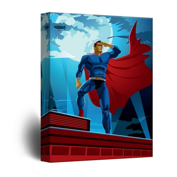 wall26 - Canvas Wall Art - Superhero Heroic Comic Illustration Pop Art - Giclee Print Gallery Wrap Modern Home Art Ready to Hang - 24x36 inches