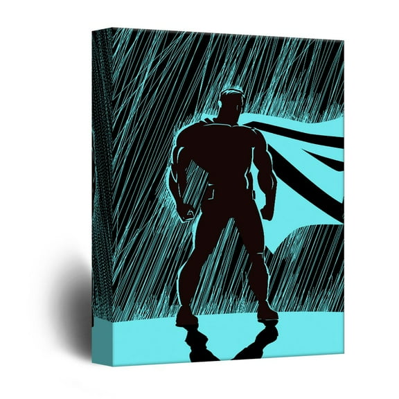 wall26 - Canvas Wall Art - Superhero Silhouette Standing in The Rain Comic Strip Pop Art - Giclee Print Gallery Wrap Modern Home Art Ready to Hang - 16x24 inches
