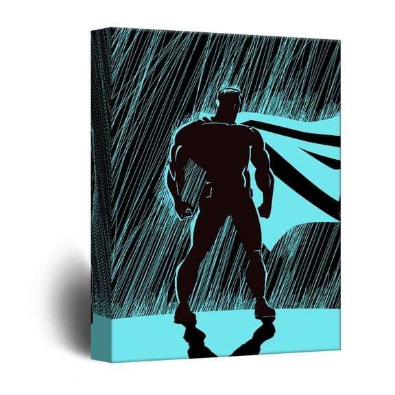 wall26 - Canvas Wall Art - Superhero Silhouette Standing in The Rain Comic Strip Pop Art - Giclee Print Gallery Wrap Modern Home Art Ready to Hang - 12x18 inches