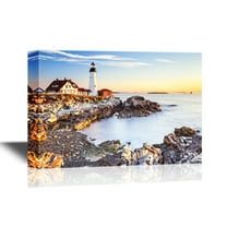 wall26 - Canvas Wall Art - The Portland Head Lighthouse in Cape Elizabeth - Gallery Wrap Modern Home Art | Ready to Hang - 32x48 inches