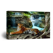 wall26 Canvas Wall Art - Tiger in Tropical Landscape - Giclee Print Gallery Wrap Modern Home Art Ready to Hang - 16x24 inches