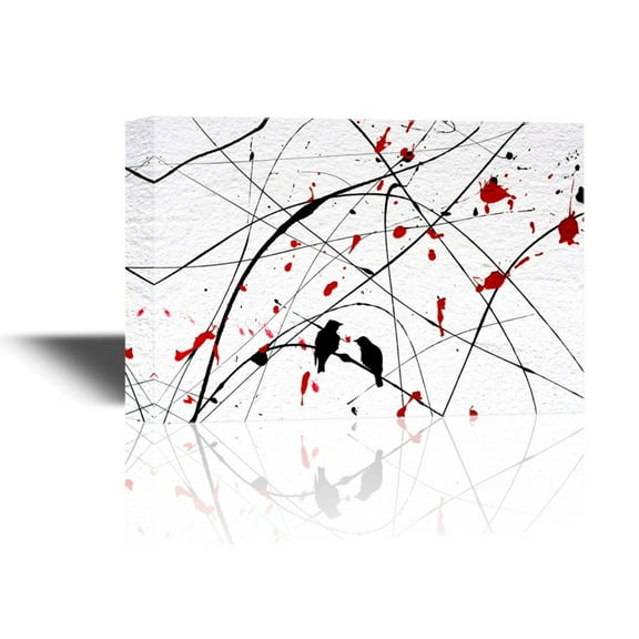 wall26 - Canvas Wall Art - Two Birds on Abstract Background with Red Color Splash - Gallery Wrap Modern Home Art | Ready to Hang - 12x18 inches