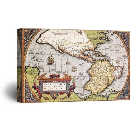 wall26 Canvas Wall Art - Vintage Map of The American Continent - Giclee Print Gallery Wrap Modern Home Art Ready to Hang - 32x48 inches