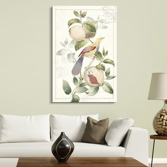 wall26 Canvas Wall Art - Vintage Style Bird on The Plants - Giclee Print Gallery Wrap Modern Home Art Ready to Hang - 24x36 inches