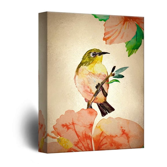 wall26 - Canvas Wall Art - Vintage Style Bird on Tree Branch - Giclee Print Gallery Wrap Modern Home Art Ready to Hang - 32x48 inches