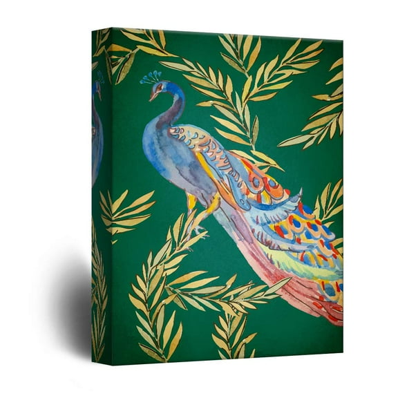 wall26 - Canvas Wall Art - Vintage Style Peacock on Flower Branch - Giclee Print Gallery Wrap Modern Home Art Ready to Hang - 12x18 inches