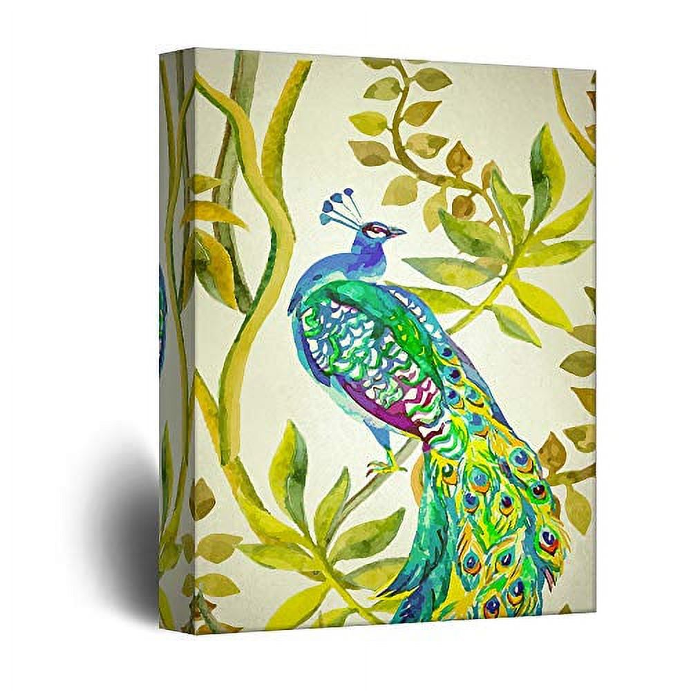 wall26 Canvas Wall Art Vintage Style Peacock on Flower Branch