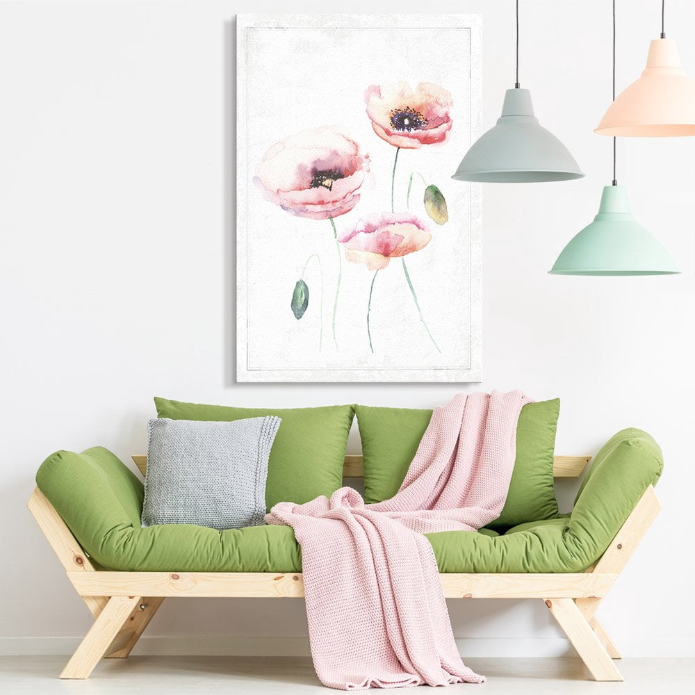 wall26 - Canvas Wall Art - Watercolor Paint Pink Poppy Flower Series ...