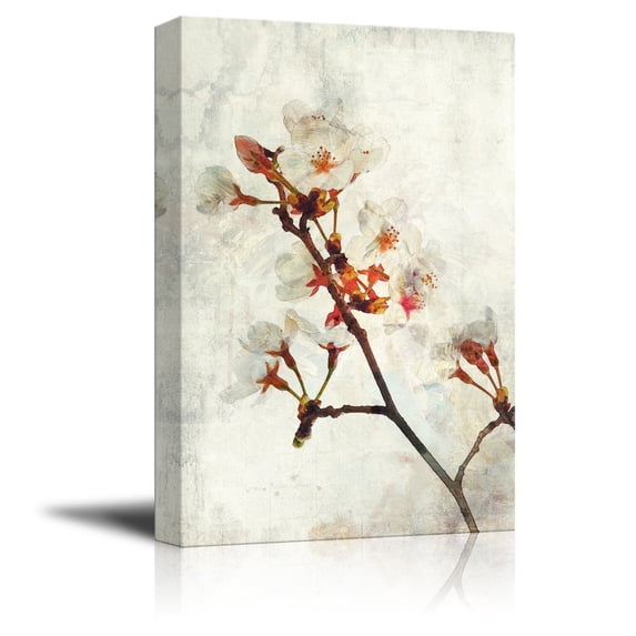 wall26 Canvas Wall Art - Watercolor Painting Style White Cherry Blossom on Branch - Giclee Print Gallery Wrap Modern Home Art Ready to Hang - 32x48 inches