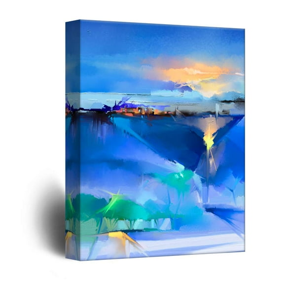 wall26 - Canvas Wall Art - Watercolor Style Abstract Blue Artwork - Giclee Print Gallery Wrap Modern Home Art Ready to Hang - 32x48 inches