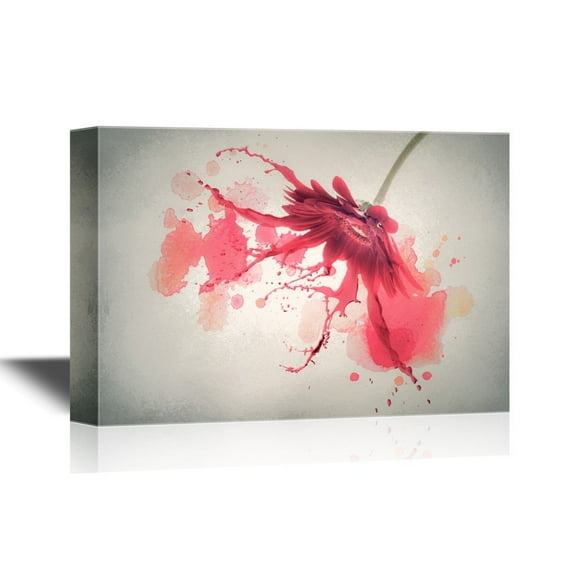 wall26 - Canvas Wall Art - Watercolor Style Flower Petal with Color Splash - Gallery Wrap Modern Home Art | Ready to Hang - 32x48 inches
