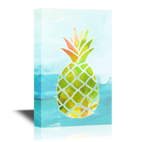 wall26 - Canvas Wall Art - Watercolor Style Pineapple on Abstract Sea Background - Giclee Print Gallery Wrap Modern Home Art | Ready to Hang - 16x24 inches