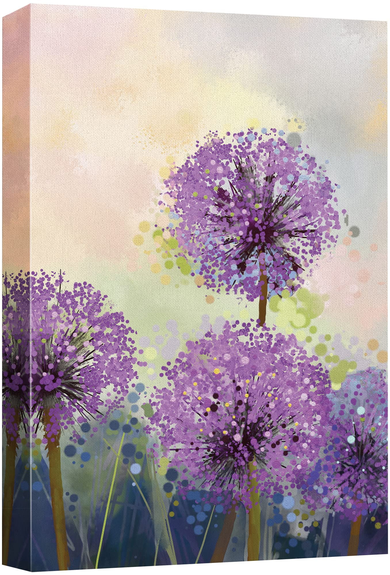 Watercolor Style Purple Flowers Canvas Wall Art 24" x 16"
