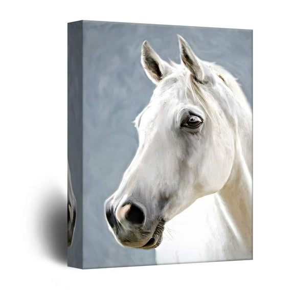 wall26 - Canvas Wall Art - White Horse Portrait - Giclee Print Gallery Wrap Modern Home Art Ready to Hang - 12x18 inches