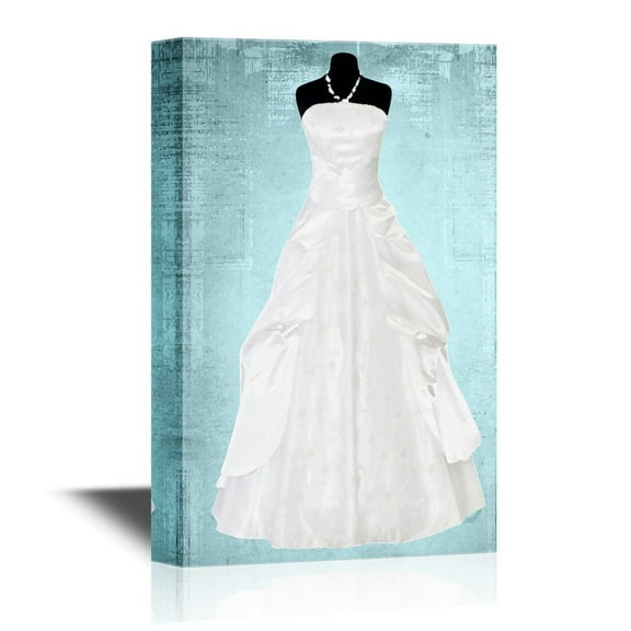 wall26 - Canvas Wall Art - White Wedding Dress on Vintage Background - Gallery Wrap Modern Home Art | Ready to Hang - 12x18 inches