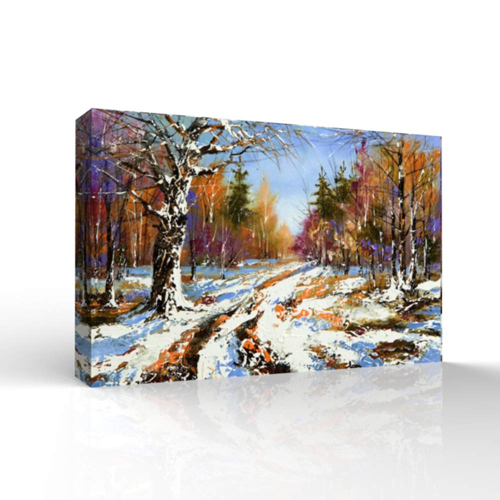 wall26 - Canvas Wall Art - Winter Forest Snow Village Oil Painting ...