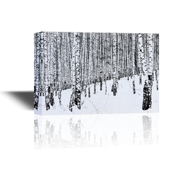 wall26 - Canvas Wall Art - Winter Landscape with Birch Trees in The Snow - Gallery Wrap Modern Home Art | Ready to Hang - 12x18 inches