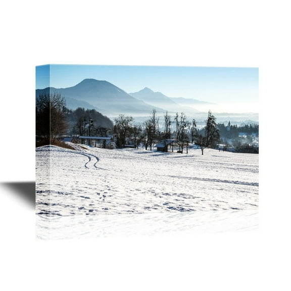 wall26 - Canvas Wall Art - Winter Landscape with Snow and Mountains - Gallery Wrap Modern Home Art | Ready to Hang - 24x36 inches