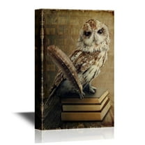 wall26 - Canvas Wall Art - Wise Owl Sitting on Books - Gallery Wrap Modern Home Art | Ready to Hang - 32x48 inches