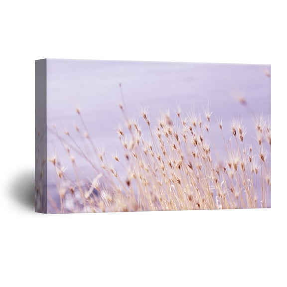 wall26 - Canvas Wall Art Yellow Grass in Pink Sky Paintings Framed Ready to Hang - 12x18 inches