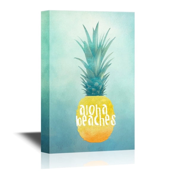 wall26 - Canvas Wall Art - Yellow Pineapple with The Words Aloha Beaches - Giclee Print Gallery Wrap Modern Home Art | Ready to Hang - 12x18 inches