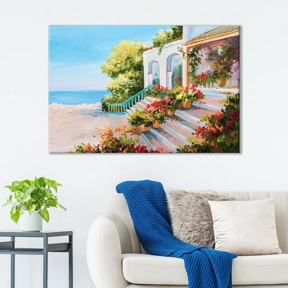 wall26 Canvas Wall Art of Entryway to Italian Villa Oil Painting | 12" x 18"