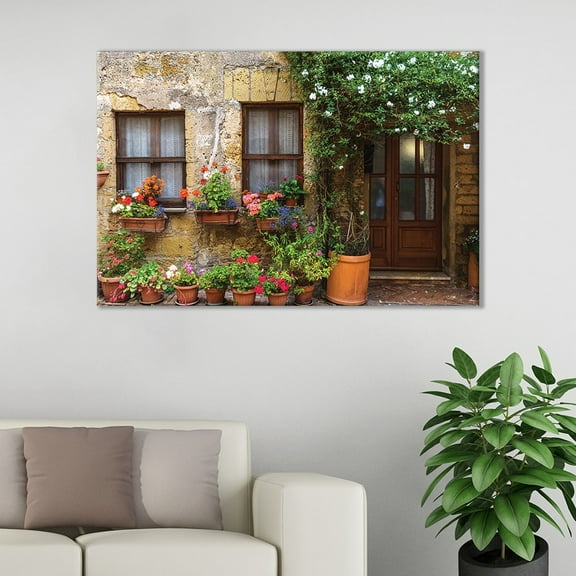 wall26 Canvas Wall Art of Italian Countryside Porch with Flowers | 16" x 24"