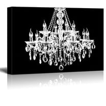 wall26 Canvas Wll Art - Crystal White Chandelier on Black Background - Giclee Print and Stretched Ready to Hang - 32"x48"