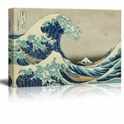 wall26 - Canvas Wll Art - The Great Wave Off Kanagawa by Japanese Artist Hokusai - Thirty-six Views of Mount Fuji Series - Giclee Print and Stretched Ready to Hang - 32"x48"